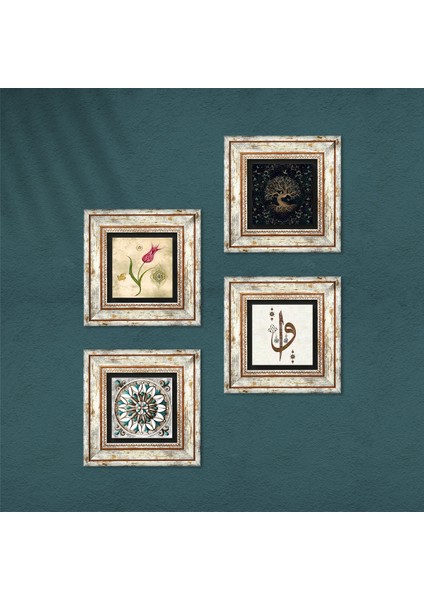 Stone Elif Vav, Hayat Ağacı, Lale, Çini Sanatı Çerçeveli Taş Duvar Tablosu 4’lü Set - Dekoratif Modern Sanat, Ev ve Ofis Dekoru |TK4-356| fırsatları