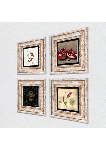 Stone Elif Vav, Hayat Ağacı, Lale, Nar Çerçeveli Taş Duvar Tablosu 4’lü Set - Dekoratif Modern Sanat, Ev ve Ofis Dekoru |TK4-348| fiyatları