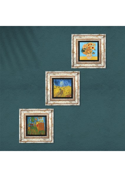 Stone Van Gogh Çerçeveli Taş Duvar Tablosu 3’lü Set - Dekoratif Modern Sanat, Ev ve Ofis Dekoru |TK3-556| fırsatları