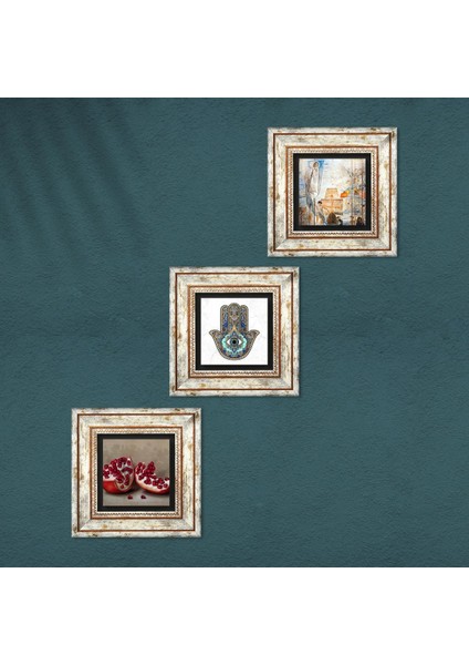 Salvador Dalí Amerika’nın Keşfi, Nar, Fatma Ana Eli Taş Duvar Tablosu Çerçeveli Duvar Dekoru 3 Parça Tablo Seti Wall Art T3-780
