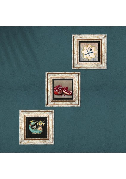 Hz. Muhammed Lafzı, Şahmeran, Nar Taş Duvar Tablosu Çerçeveli Duvar Dekoru 3 Parça Tablo Seti Wall Art T3-987 fırsatları