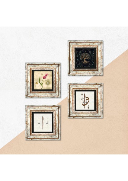 Stone Elif Vav, Hayat Ağacı, Lale, Elif Çerçeveli Taş Duvar Tablosu 4’lü Set - Dekoratif Modern Sanat, Ev ve Ofis Dekoru |TK4-369| indirimleri