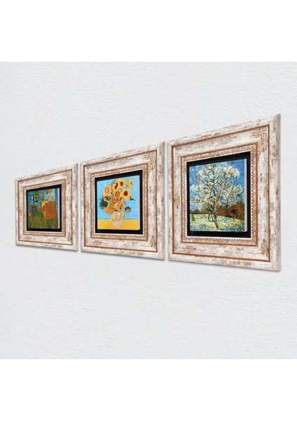 Van Gogh Taş Duvar Tablosu Çerçeveli Duvar Dekoru 3 Parça Tablo Seti Wall Art T3-559 fiyatları