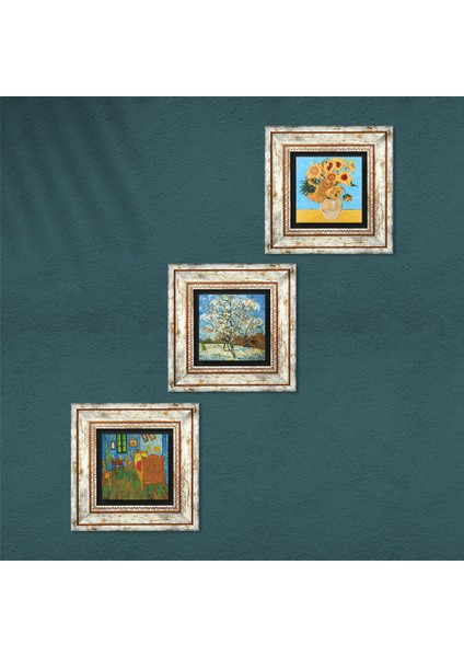 Van Gogh Taş Duvar Tablosu Çerçeveli Duvar Dekoru 3 Parça Tablo Seti Wall Art T3-559 fırsatları