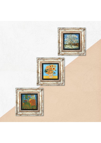 Van Gogh Taş Duvar Tablosu Çerçeveli Duvar Dekoru 3 Parça Tablo Seti Wall Art T3-559 indirimleri