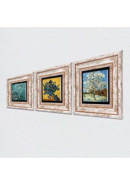 Van Gogh Şeftali Ağacı, Süsenler, Badem Ağacı Taş Duvar Tablosu Çerçeveli Duvar Dekoru 3 Parça Tablo Seti Wall Art T3-569 fiyatları