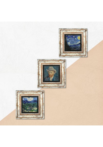 Van Gogh Zeytin Ağaçları, Yıldızlı Gece, Otoportre Çerçeveli Taş Duvar Tablosu 3’lü Set - Dekoratif Modern Sanat, Ev ve Ofis Dekoru |TK3-571| indirimleri