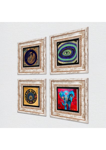 Stone Fil, Tavus Kuşu, Nazar Çerçeveli Taş Duvar Tablosu 4’lü Set - Dekoratif Modern Sanat, Ev ve Ofis Dekoru |TK4-331| fiyatları