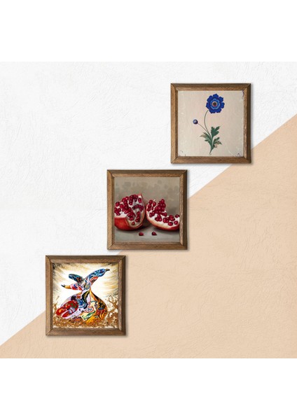 Ebru Sanatı, Semazen, Nar Taş Duvar Tablosu Ahşap Çerçeveli Duvar Dekoru 3 Parça Tablo Seti Wall Art W3-868
