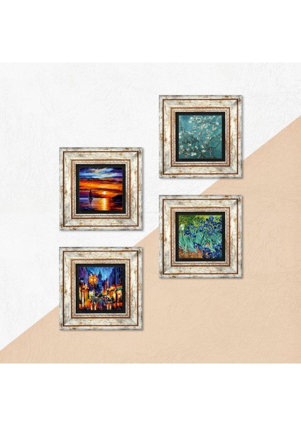 Deniz Manzarası, Sokak Manzarası, Van Gogh İrisler, Badem Ağacı Taş Duvar Tablosu Çerçeveli Duvar Dekoru 4 Parça Tablo Seti Wall Art T4-1887 indirimleri