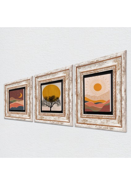 Stone Minimalist, Bohem Çerçeveli Taş Duvar Tablosu 3’lü Set - Dekoratif Modern Sanat, Ev ve Ofis Dekoru |TK3-1710| fiyatları