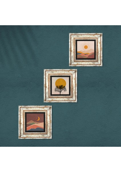 Stone Minimalist, Bohem Çerçeveli Taş Duvar Tablosu 3’lü Set - Dekoratif Modern Sanat, Ev ve Ofis Dekoru |TK3-1710| fırsatları