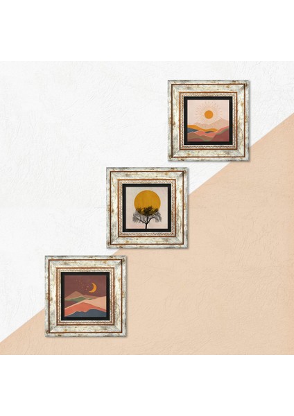 Stone Minimalist, Bohem Çerçeveli Taş Duvar Tablosu 3’lü Set - Dekoratif Modern Sanat, Ev ve Ofis Dekoru |TK3-1710| indirimleri