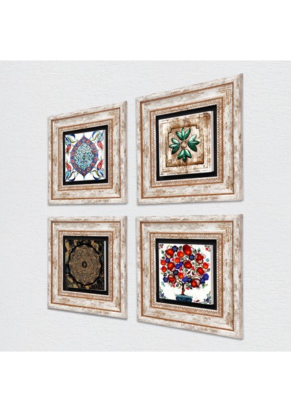 Sri Yantra, Fas Desenli Vintage, Çini Sanatı, Nar Ağacı Taş Duvar Tablosu Çerçeveli Duvar Dekoru 4 Parça Tablo Seti Wall Art T4-269 fiyatları