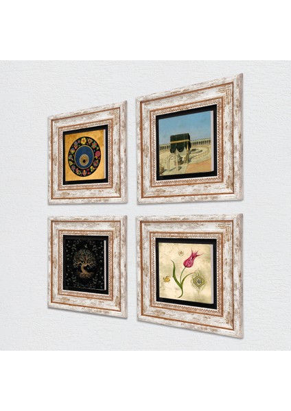 Stone Hayat Ağacı, Lale, Kabe-i Muazzama, Nazar Çerçeveli Taş Duvar Tablosu 4’lü Set - Dekoratif Modern Sanat, Ev ve Ofis Dekoru |TK4-393| fiyatları