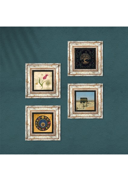 Stone Hayat Ağacı, Lale, Kabe-i Muazzama, Nazar Çerçeveli Taş Duvar Tablosu 4’lü Set - Dekoratif Modern Sanat, Ev ve Ofis Dekoru |TK4-393| fırsatları