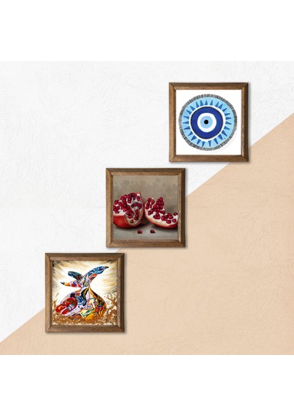Nazar, Semazen, Nar Taş Duvar Tablosu Ahşap Çerçeveli Duvar Dekoru 3 Parça Tablo Seti Wall Art W3-894 indirimleri