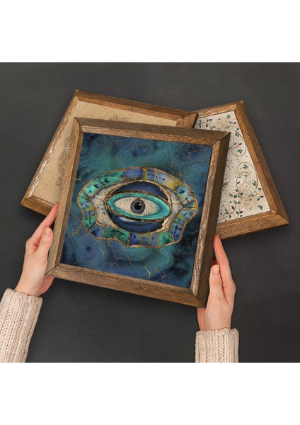 Mandala, Nazar, Sri Yantra, Nar Ağacı Ahşap Çerçeveli Taş Duvar Tablosu 4’lü Set – 25x25 cm Dekoratif Modern Sanat – Ev ve Ofis Dekoru |W4-1007| fırsatları