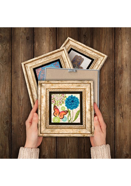 Bohem, Kelebek, Pembe Ortanca Çiçeği Çerçeveli Taş Duvar Tablosu 4’lü Set - Dekoratif Modern Sanat, Ev ve Ofis Dekoru |TK4-1890| modelleri