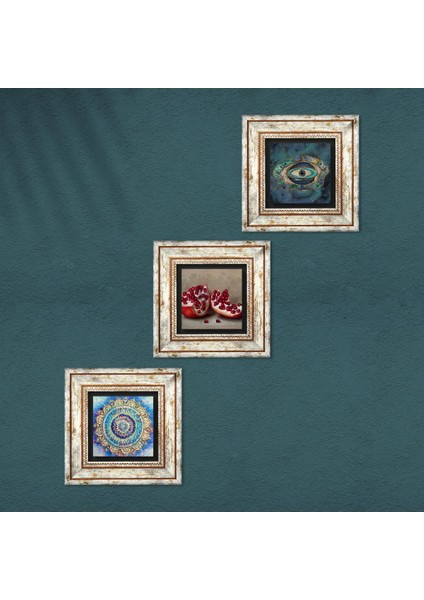 Mandala, Nazar, Nar Taş Duvar Tablosu Çerçeveli Duvar Dekoru 3 Parça Tablo Seti Wall Art T3-1681 fırsatları