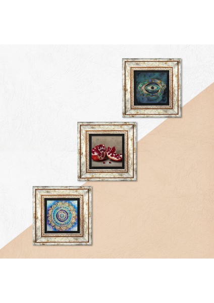 Mandala, Nazar, Nar Taş Duvar Tablosu Çerçeveli Duvar Dekoru 3 Parça Tablo Seti Wall Art T3-1681 indirimleri
