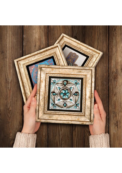 Çini Sanatı Taş Duvar Tablosu Çerçeveli Duvar Dekoru 3 Parça Tablo Seti Wall Art T3-171 modelleri