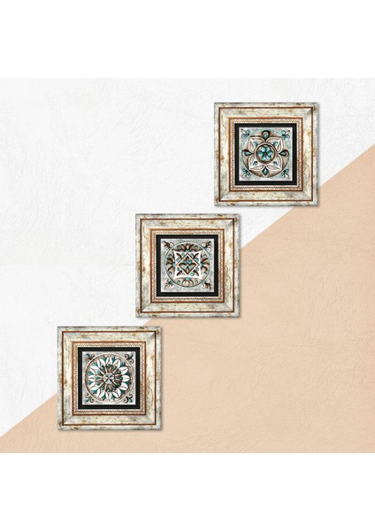 Çini Sanatı Taş Duvar Tablosu Çerçeveli Duvar Dekoru 3 Parça Tablo Seti Wall Art T3-171 indirimleri