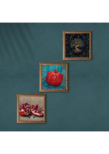 Hayat Ağacı, Nar Ahşap Çerçeveli Taş Duvar Tablosu 3’lü Set – 25x25 cm Dekoratif Modern Sanat – Ev ve Ofis Dekoru |W3-815| modelleri