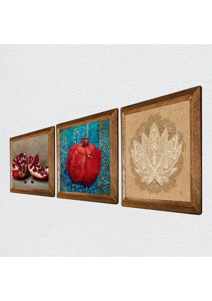 Lotus Çiçeği, Nar Taş Duvar Tablosu Ahşap Çerçeveli Duvar Dekoru 3 Parça Tablo Seti Wall Art W3-820 fiyatları