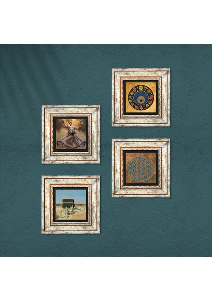 Yaşam Çiçeği, Semazen, Kabe-i Muazzama, Nazar Çerçeveli Taş Duvar Tablosu 4’lü Set - Dekoratif Modern Sanat, Ev ve Ofis Dekoru |TK4-625| fırsatları