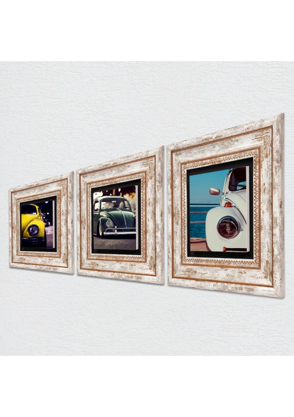 Stone Vosvos Araba Çerçeveli Taş Duvar Tablosu 3’lü Set - Dekoratif Modern Sanat, Ev ve Ofis Dekoru |TK3-1881| fiyatları