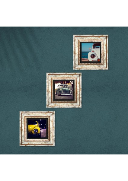 Stone Vosvos Araba Çerçeveli Taş Duvar Tablosu 3’lü Set - Dekoratif Modern Sanat, Ev ve Ofis Dekoru |TK3-1881| fırsatları