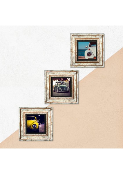 Stone Vosvos Araba Çerçeveli Taş Duvar Tablosu 3’lü Set - Dekoratif Modern Sanat, Ev ve Ofis Dekoru |TK3-1881| indirimleri