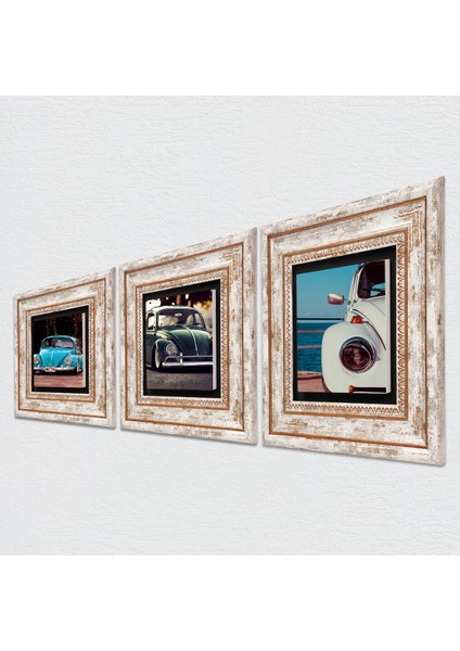 Stone Vosvos Araba Çerçeveli Taş Duvar Tablosu 3’lü Set - Dekoratif Modern Sanat, Ev ve Ofis Dekoru |TK3-1882| fiyatları