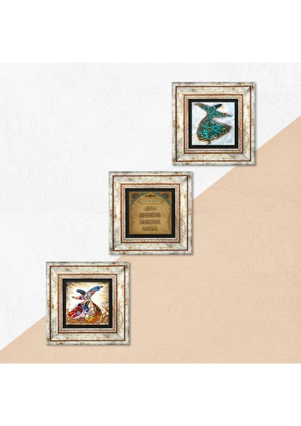 Nazar Duası, Semazen Taş Duvar Tablosu Çerçeveli Duvar Dekoru 3 Parça Tablo Seti Wall Art T3-233 indirimleri