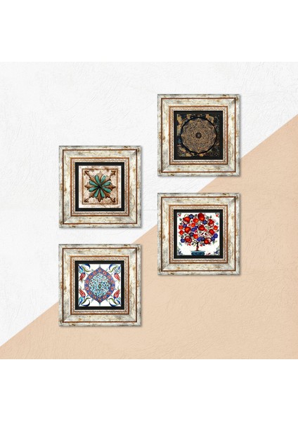 Sri Yantra, Fas Desenli Vintage, Çini Sanatı, Nar Ağacı Taş Duvar Tablosu Çerçeveli Duvar Dekoru 4 Parça Tablo Seti Wall Art T4-268 indirimleri
