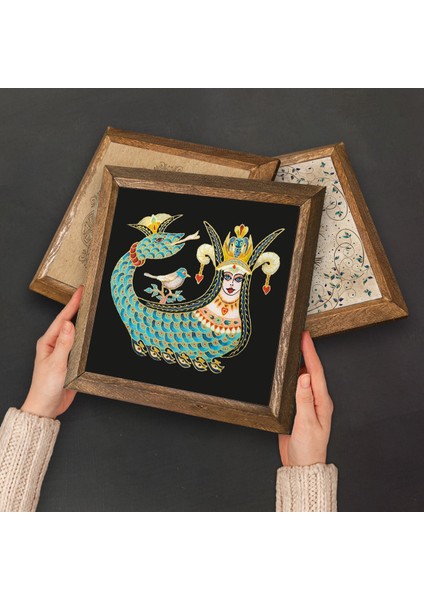 Hırka-i Şerif, Nazar, Şahmeran, Fatma Ana Eli (Hamsa) Taş Duvar Tablosu Ahşap Çerçeveli Duvar Dekoru 4 Parça Tablo Seti Wall Art W4-125