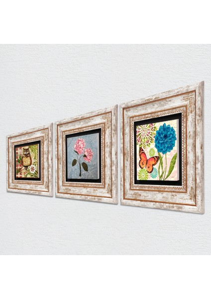 Kelebek, Pembe Ortanca Çiçeği, Baykuş Çerçeveli Taş Duvar Tablosu 3’lü Set - Dekoratif Modern Sanat, Ev ve Ofis Dekoru |TK3-1702| fiyatları