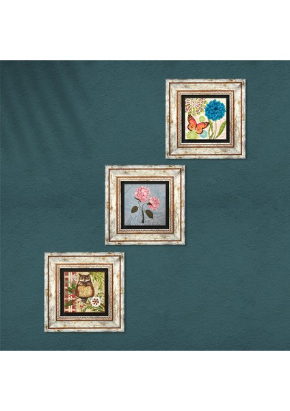 Kelebek, Pembe Ortanca Çiçeği, Baykuş Çerçeveli Taş Duvar Tablosu 3’lü Set - Dekoratif Modern Sanat, Ev ve Ofis Dekoru |TK3-1702| fırsatları