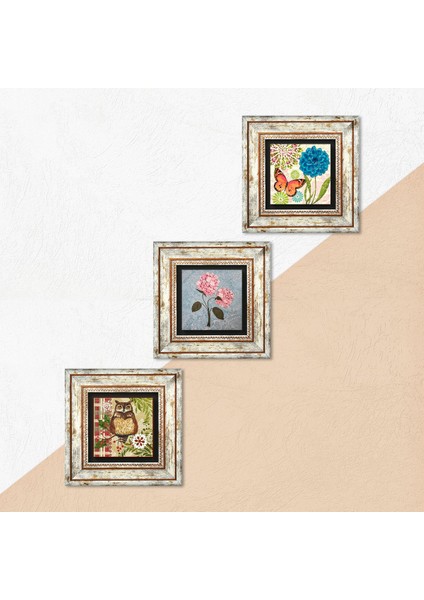 Kelebek, Pembe Ortanca Çiçeği, Baykuş Çerçeveli Taş Duvar Tablosu 3’lü Set - Dekoratif Modern Sanat, Ev ve Ofis Dekoru |TK3-1702| indirimleri