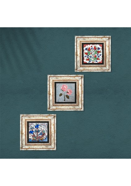 Çini Sanatı Lale, Yelkenli Gemi, Pembe Ortanca Çiçeği Taş Duvar Tablosu Çerçeveli Duvar Dekoru 3 Parça Tablo Seti Wall Art T3-1853 fırsatları