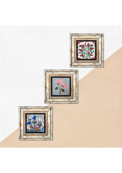Çini Sanatı Lale, Yelkenli Gemi, Pembe Ortanca Çiçeği Taş Duvar Tablosu Çerçeveli Duvar Dekoru 3 Parça Tablo Seti Wall Art T3-1853 indirimleri