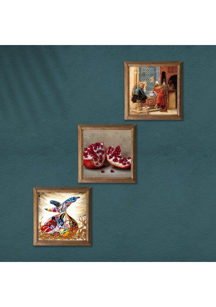 Satranç Oyunu, Semazen, Nar Taş Duvar Tablosu Ahşap Çerçeveli Duvar Dekoru 3 Parça Tablo Seti Wall Art W3-854