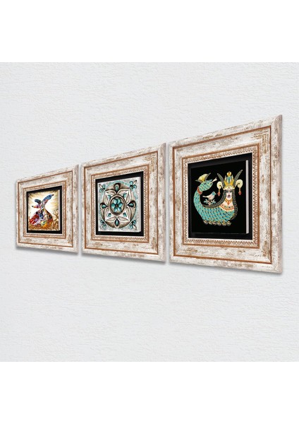 Çini Sanatı, Şahmeran, Semazen Çerçeveli Taş Duvar Tablosu 3’lü Set - Dekoratif Modern Sanat, Ev ve Ofis Dekoru |TK3-267| fiyatları