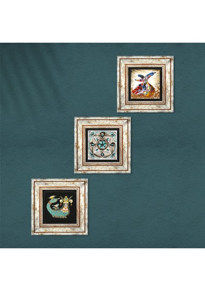 Çini Sanatı, Şahmeran, Semazen Çerçeveli Taş Duvar Tablosu 3’lü Set - Dekoratif Modern Sanat, Ev ve Ofis Dekoru |TK3-267| fırsatları