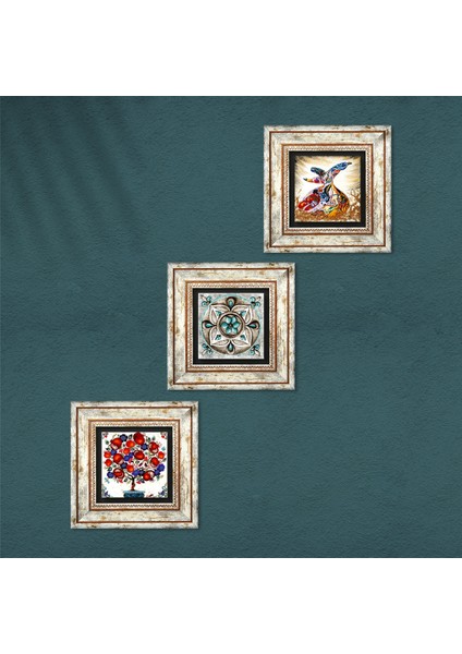 Stone Çini Sanatı, Semazen, Nar Ağacı Çerçeveli Taş Duvar Tablosu 3’lü Set - Dekoratif Modern Sanat, Ev ve Ofis Dekoru |TK3-270| fırsatları