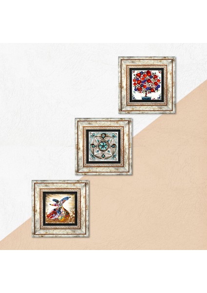 Stone Çini Sanatı, Semazen, Nar Ağacı Çerçeveli Taş Duvar Tablosu 3’lü Set - Dekoratif Modern Sanat, Ev ve Ofis Dekoru |TK3-270| indirimleri