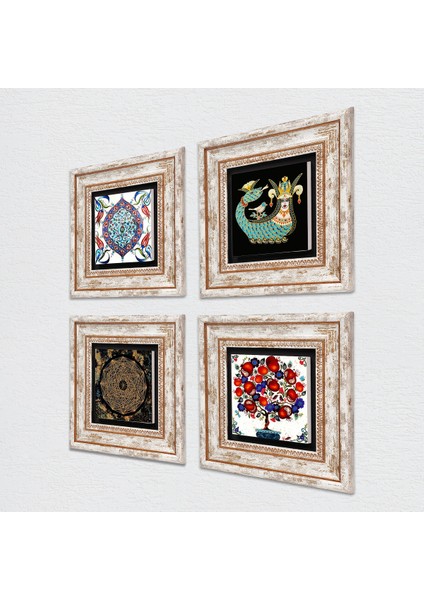 Sri Yantra, Çini Sanatı, Şahmeran, Nar Ağacı Çerçeveli Taş Duvar Tablosu 4’lü Set - Dekoratif Modern Sanat, Ev ve Ofis Dekoru |TK4-261| fiyatları