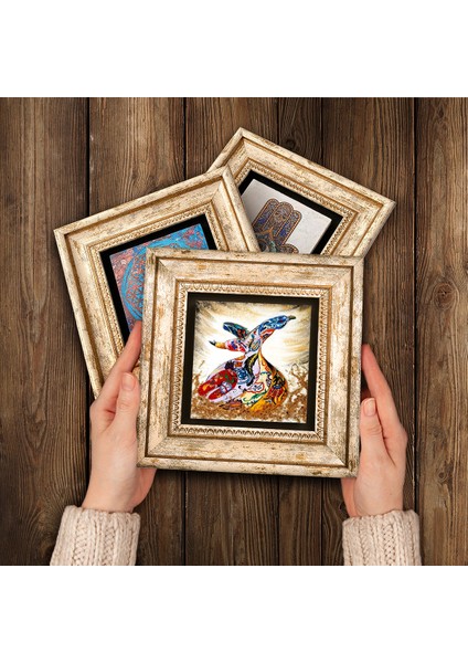 Esma'ül Hüsna, Semazen Taş Duvar Tablosu Çerçeveli Duvar Dekoru 3 Parça Tablo Seti Wall Art T3-230