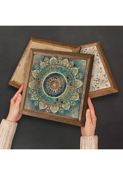 Mandala, Şahmeran, Hayat Ağacı Ahşap Çerçeveli Taş Duvar Tablosu 4’lü Set – 25x25 cm Dekoratif Modern Sanat – Ev ve Ofis Dekoru |W4-723| fırsatları